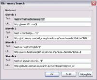 Dictionary Search nastavení